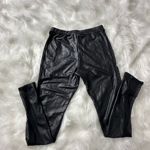 Fashion Nova Black faux leather leggings with mesh side slit - Picture 1 of 4